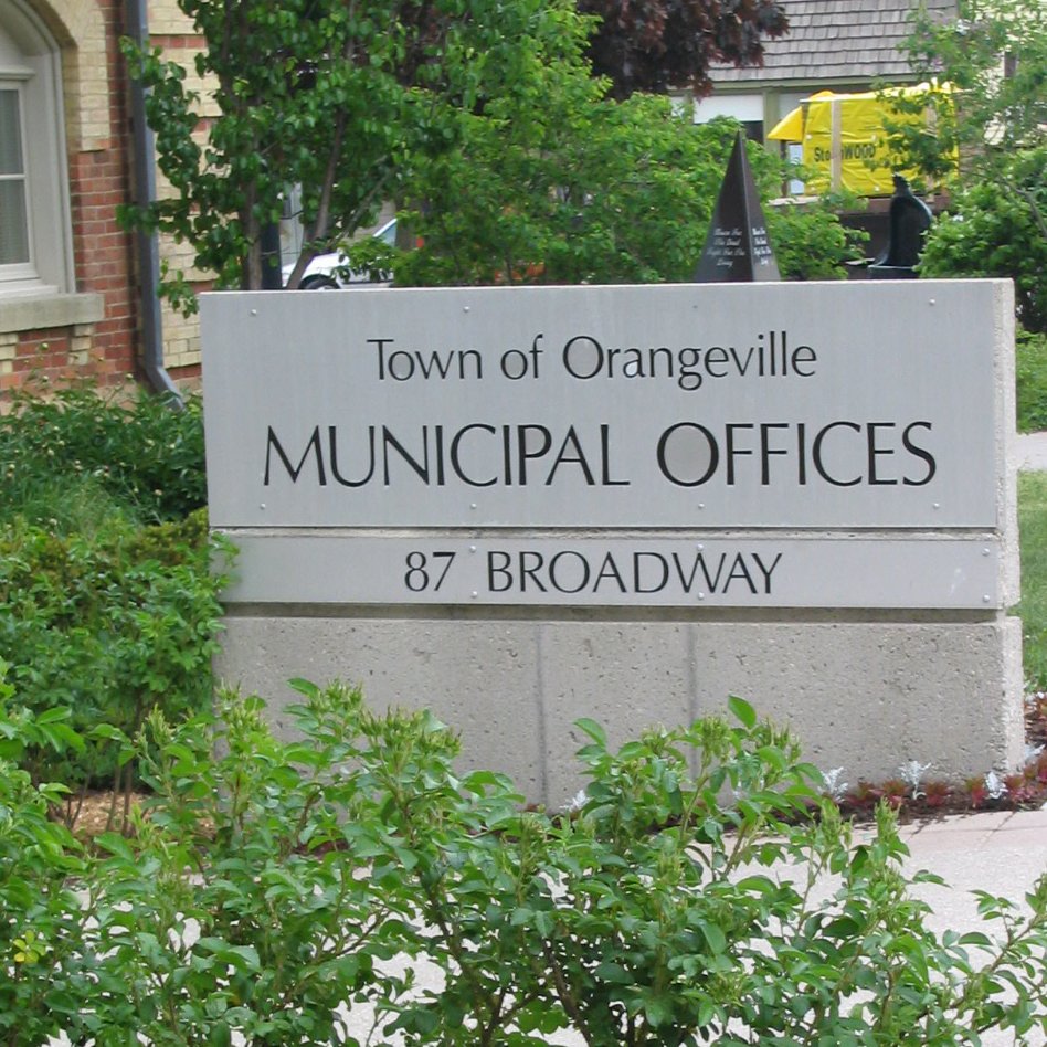 sign in front of Town Hall municipal offices